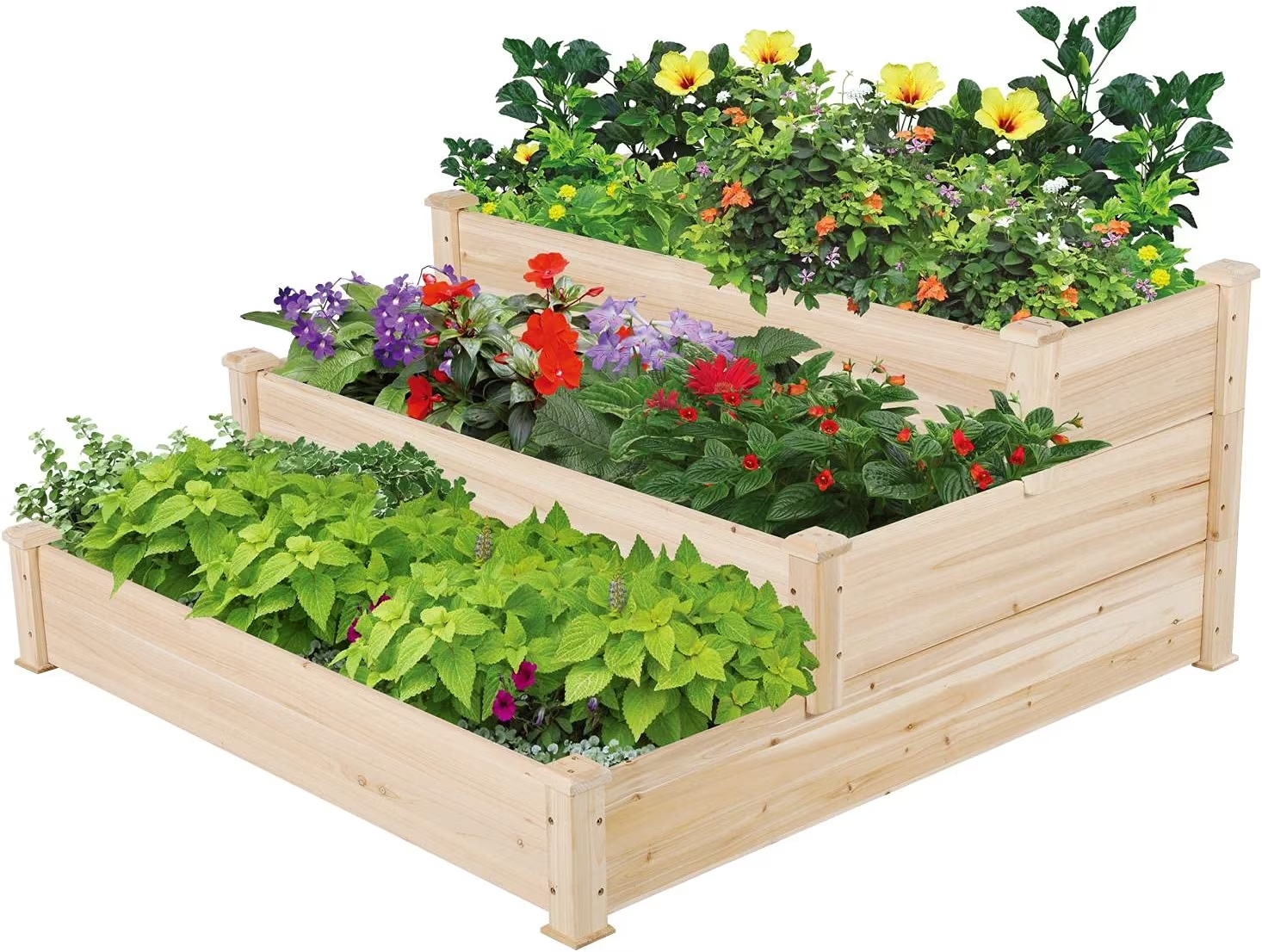 Yaheetech 3 Tier Raised Garden Bed Wooden Plant Raised Bed Elevated Planter Box Kit