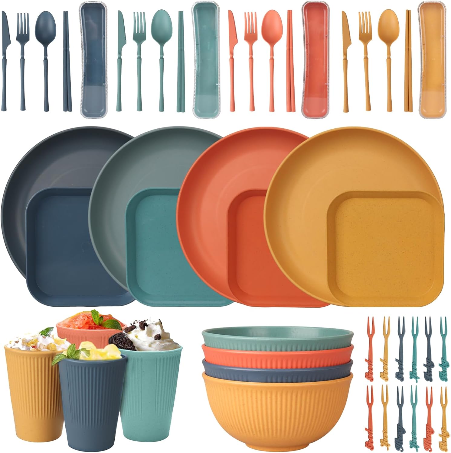 48pcs Unbreakable Dinnerware Sets for 4 People, Camping/Picnic Dinner Sets