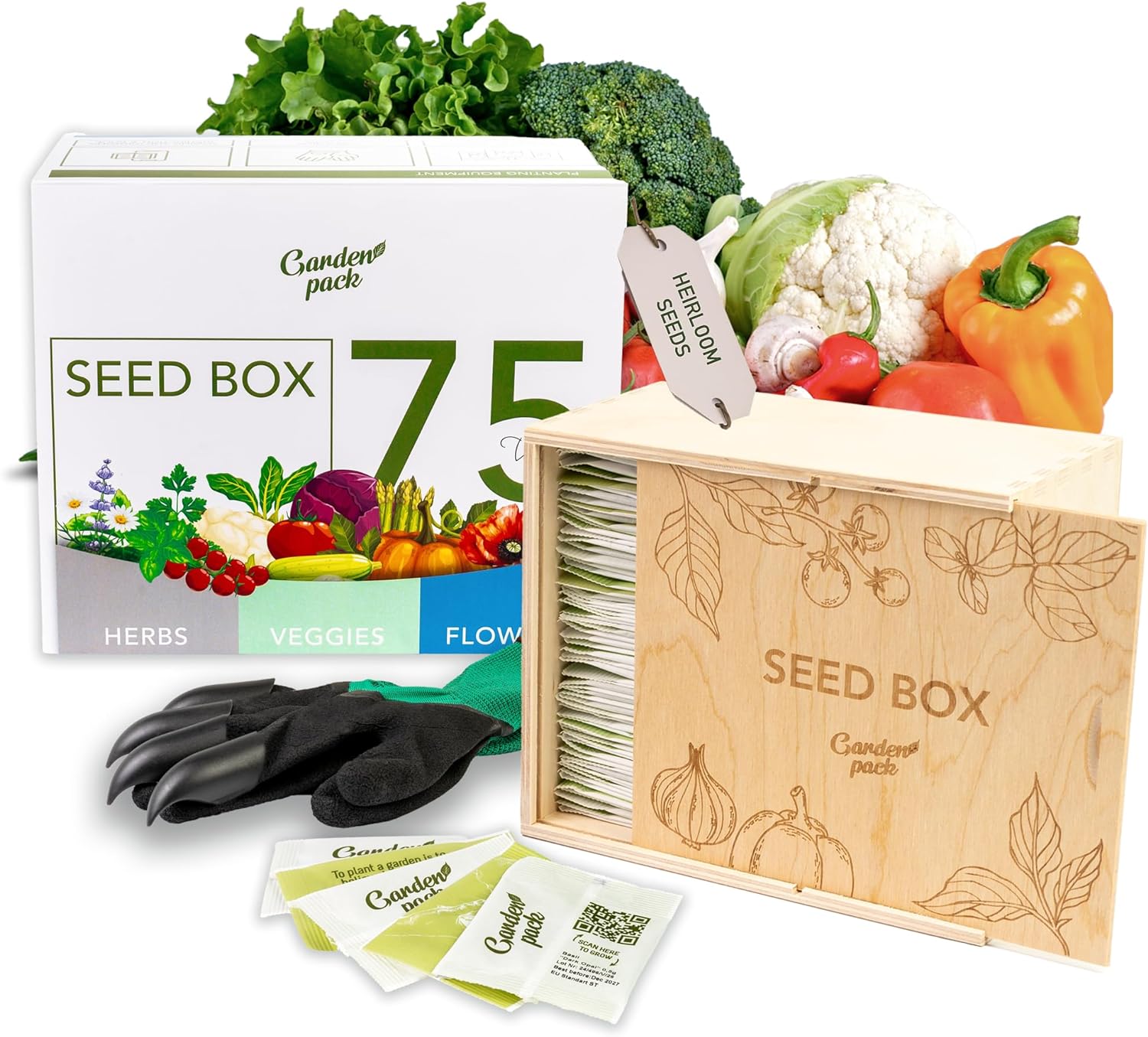 Grow Your Own Seed Box by Garden Pack - 75 Varieties of Flower, Herb, Vegetable Seeds