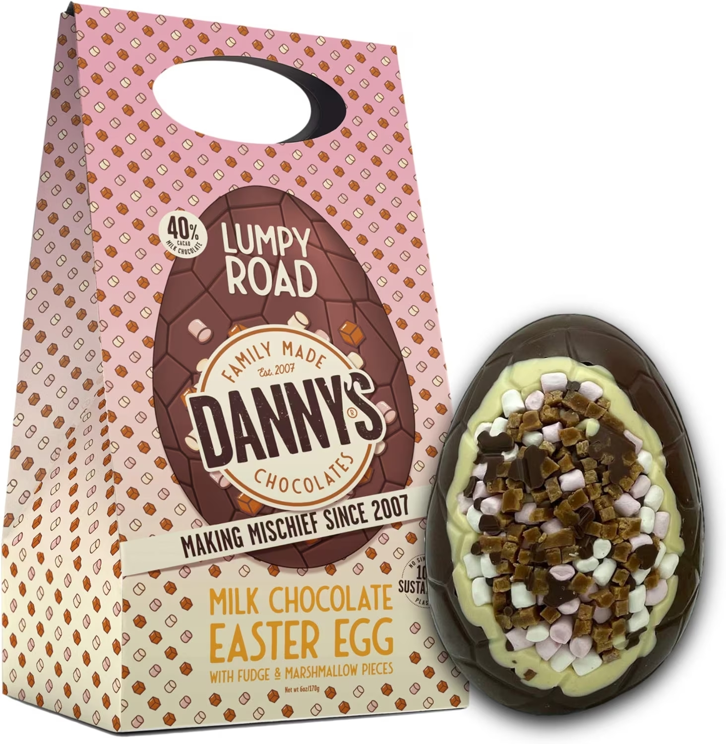 Danny's Chocolate Easter Egg - Lumpy Road Fudge and Marshmallows 170g